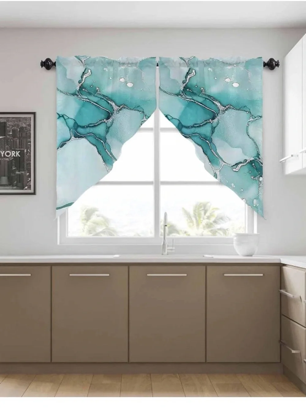 Turquoise Marble Watercolor Window Curtains 28”x36”